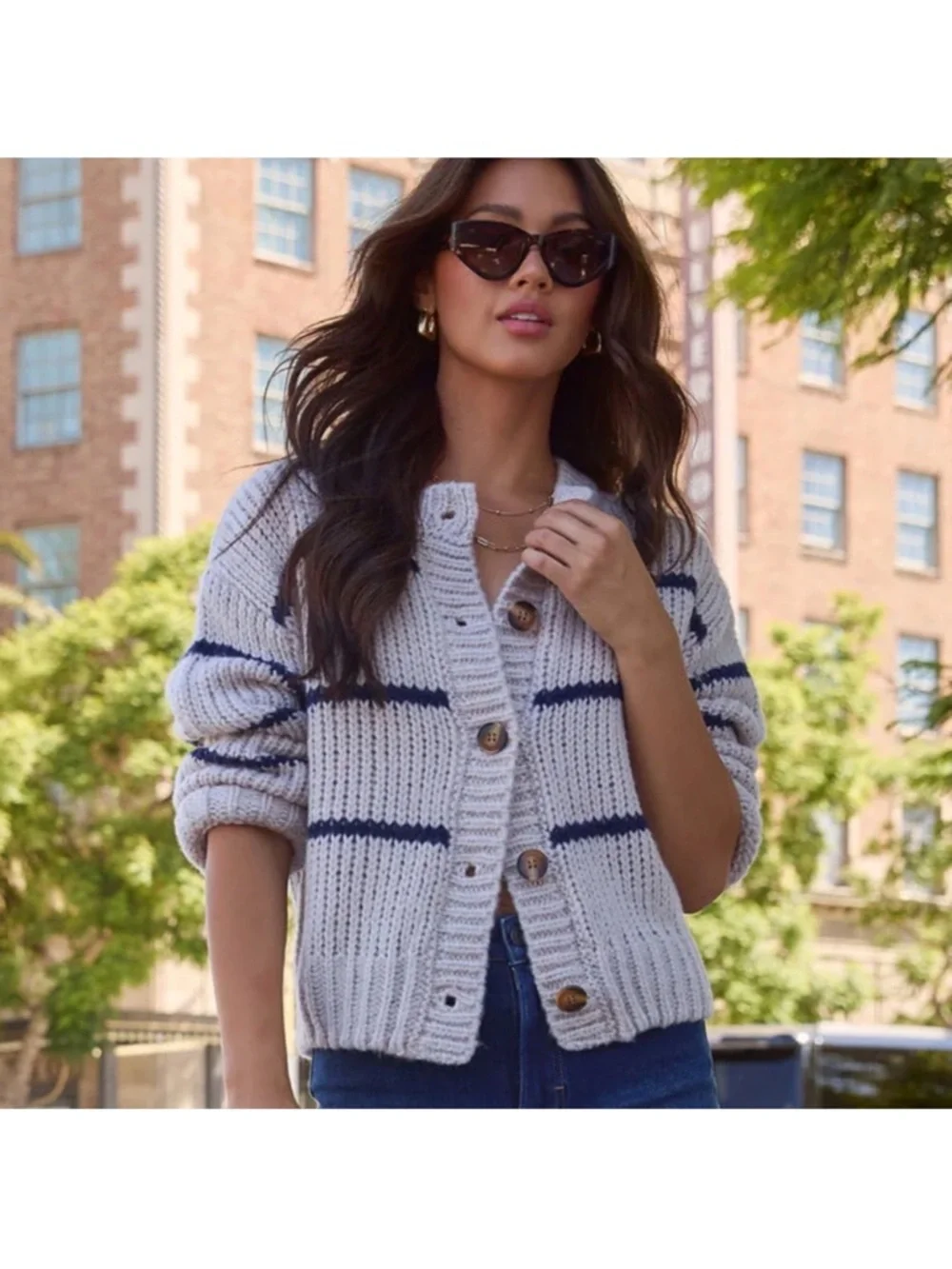 VICI Clement Striped Button-Up Knit Cardigan Sweater Size XS - Picture 2 of 13